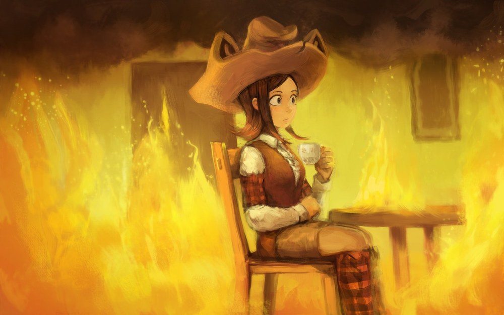 A chaotic fire-filled scene